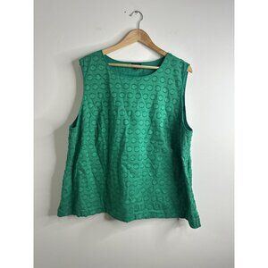 Talbots Tank Top Womens 22W Kelly Green Textured Sleeveless Blouse Cotton